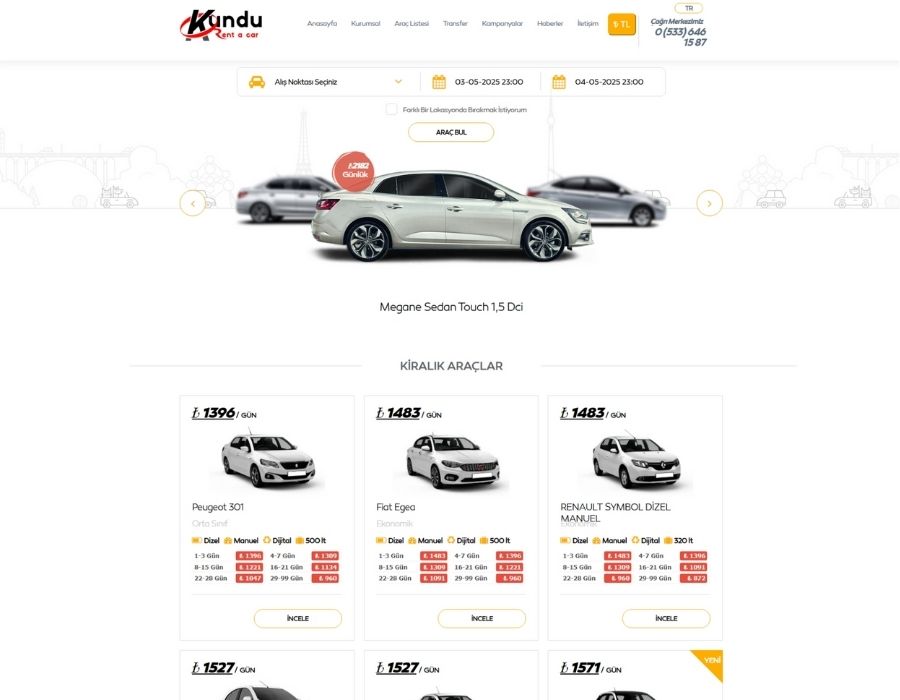 Kundur Rent A Car – Moderne Weblösung für Mietwagenservice